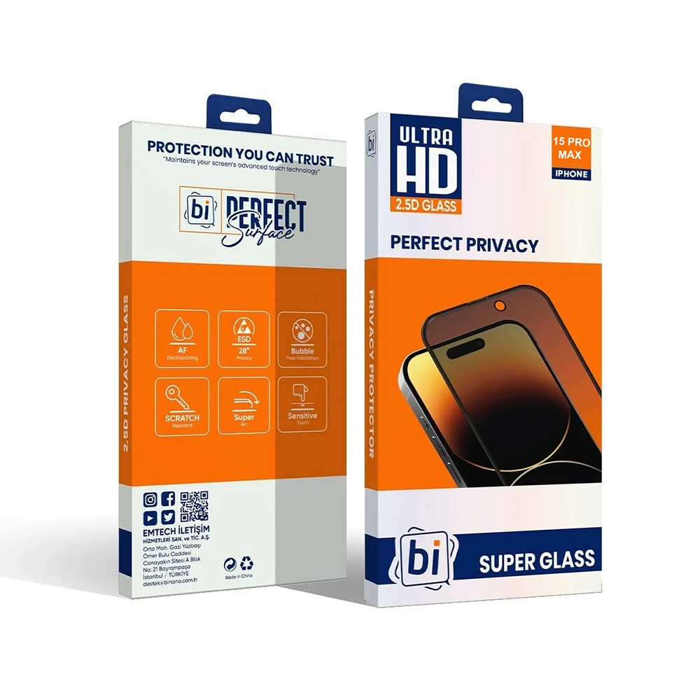 BİNANO 2,5D PRIVACY SUPER GLASS IPHONE 15 PRO MAX EKRAN KORUYUCU