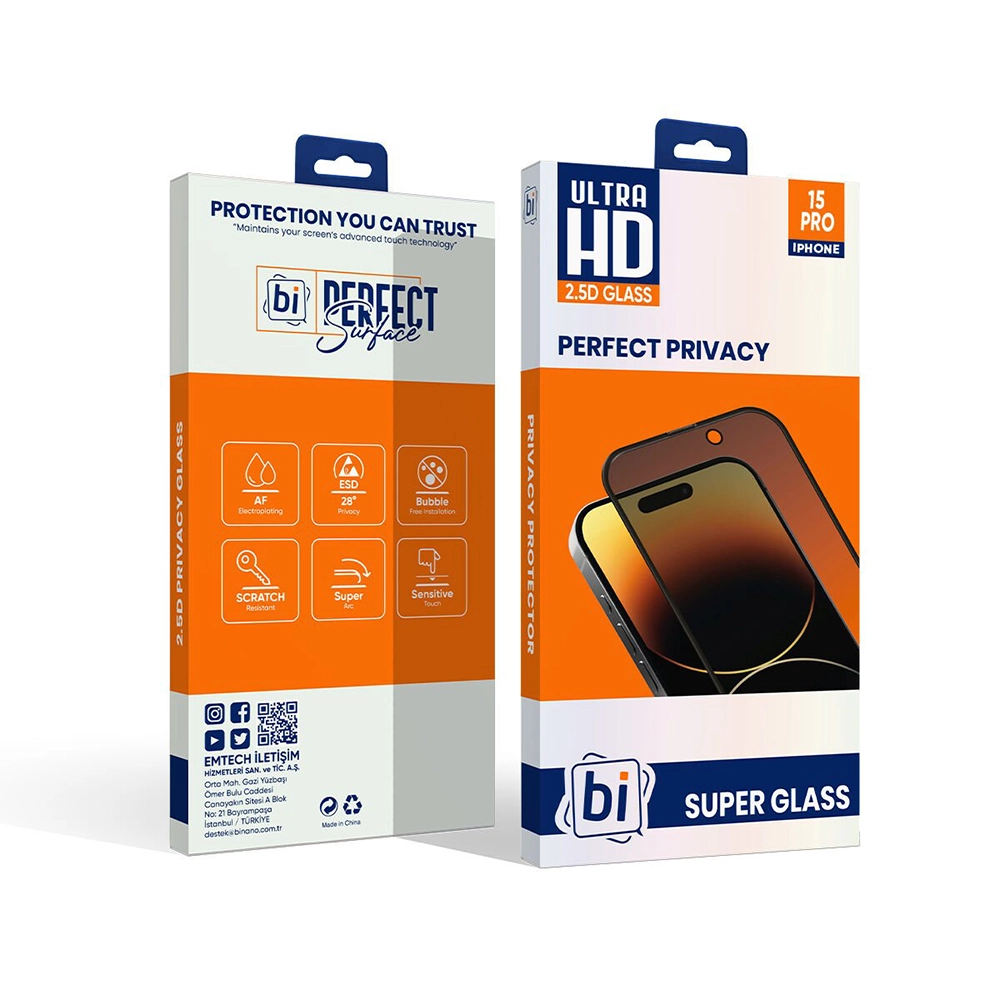 BİNANO 2,5D PRIVACY SUPER GLASS IPHONE 15 PRO EKRAN KORUYUCU