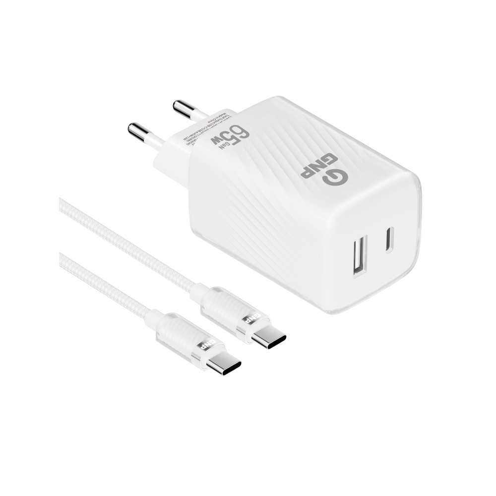 65W Transparent GAN Çift Çıkışlı Şarj Adaptörü ve Type-C Kablo